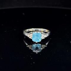 Blue Stone Lady's Stone & Diamond Ring .18 Carat T.W. 14K White Gold
